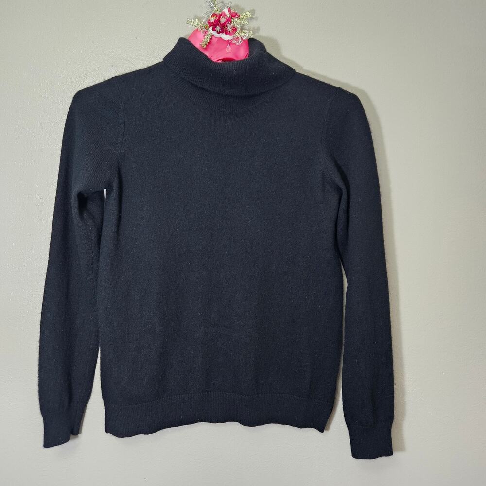 Orvis Women’s 100% Cashmere Turtleneck Sweater Black S Flawed Classic Minimalist